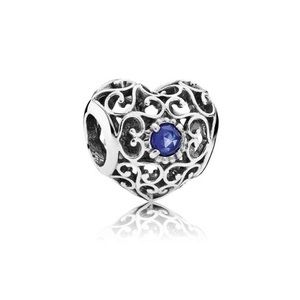 Silver Heart With Blue Stone Charm
